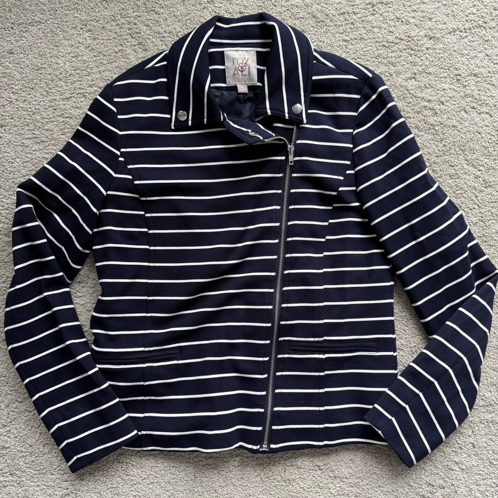 Roz & Ali Navy Striped Women's Jacket
